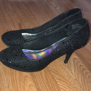 Black Sparkly Formal Heels, Silver Slipper brand, Size 10 M